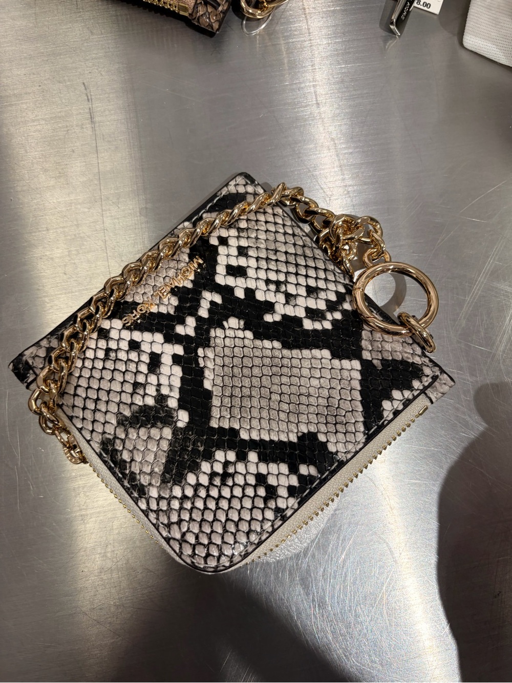 Michael Kors Brown Snake-Print Chain Wallet with Gold Chain